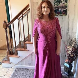 JJs House A-line scoop illusion floor length lace chiffon mother of the bride